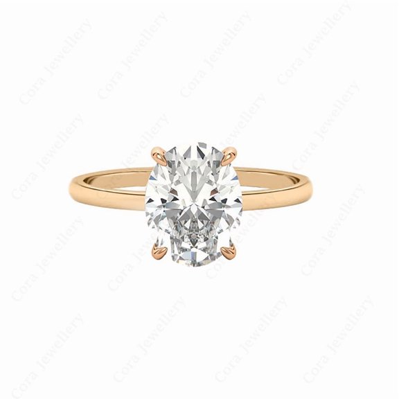 Cora Jewellery 3CT Oval Moissanite Bridge Diamond Solitaire Engagement Ring For Women, 14K Rose Gold