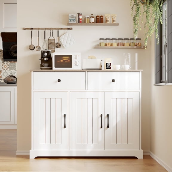 Kitchen Storage Cabinet, 42" Sideboard Buffet Cabinet with Drawers, Modern Farmhouse Coffee Bar Station, for Living Dining Room