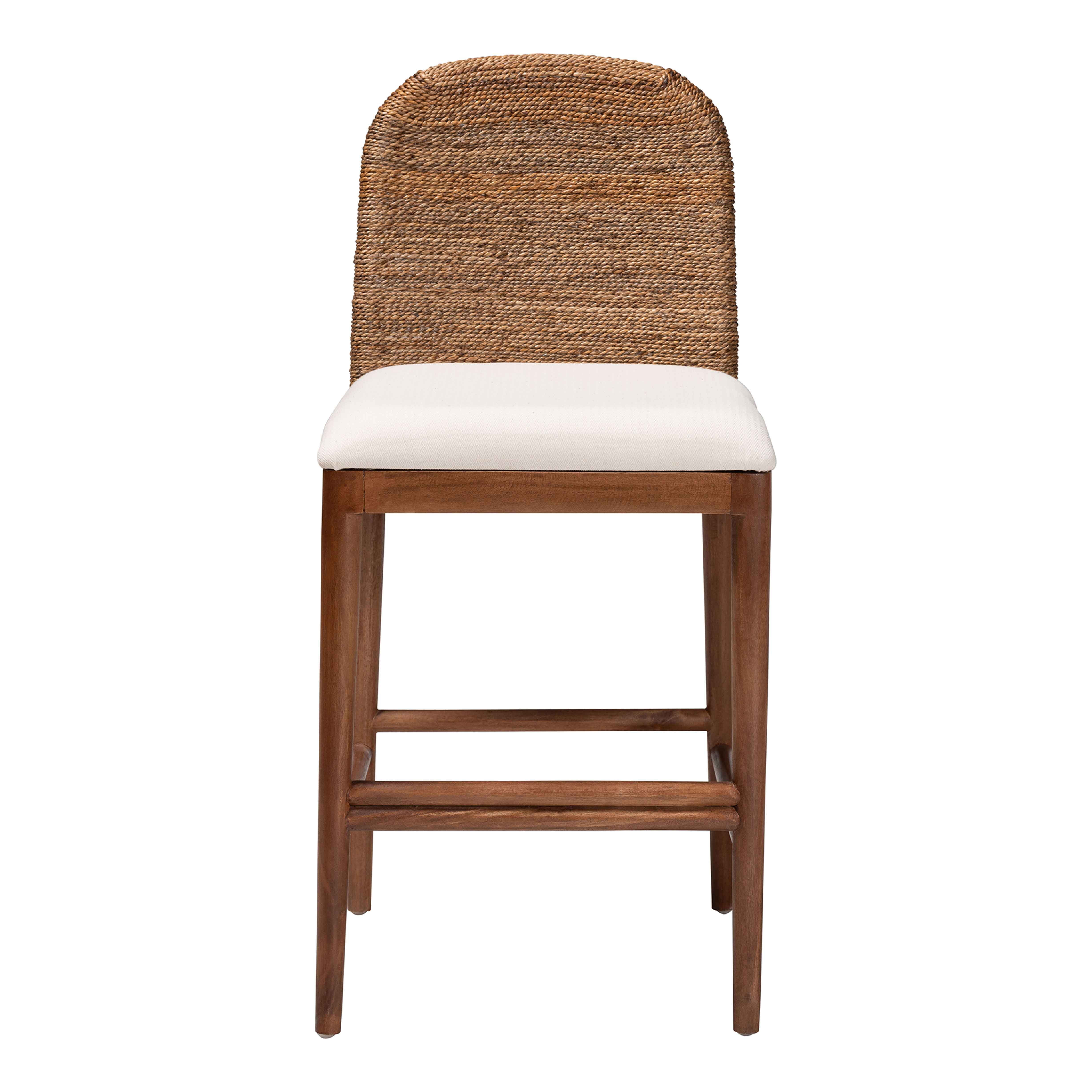 bali & pari Nadim Acacia Wood and Seagrass BOHO Counter Stools, Natural Seagrass