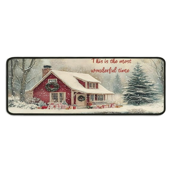 2 Piece Christmas Plaid Kitchen Rug Sets Xmas Forest Rustic Farmhouse Kitchen Floor Mat Absobent Kitchen Rugs and Matsfor Cook Home Decor (47x17 30x17 Inches)