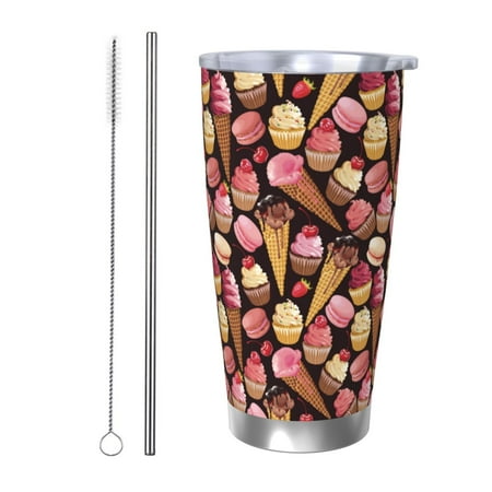 

Balery Ice Cream Cake Pattern 20oz Insulated Car Cup with Dual Drink Lids Stainless Steel Travel Mug with Straw & Direct Drink Mouth Eco-Friendly and Leak-Proof-Straw Two-piece Set