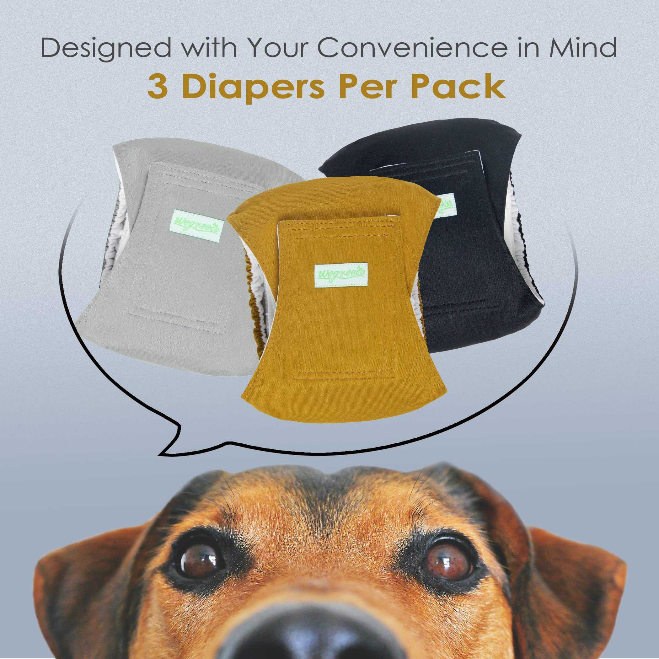Wegreeco Pack of 3 Reusable Male Dog Belly Band, Washable Premium Male Dog Diapers, Super-Absorbent Dog Wraps, Large, Gold