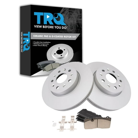 TRQ Front Brake Pad & Rotor Kit Brake Pads Brake Rotor Ceramic Premium G-Coated Fits Select 2017-2019 Cadillac CTS