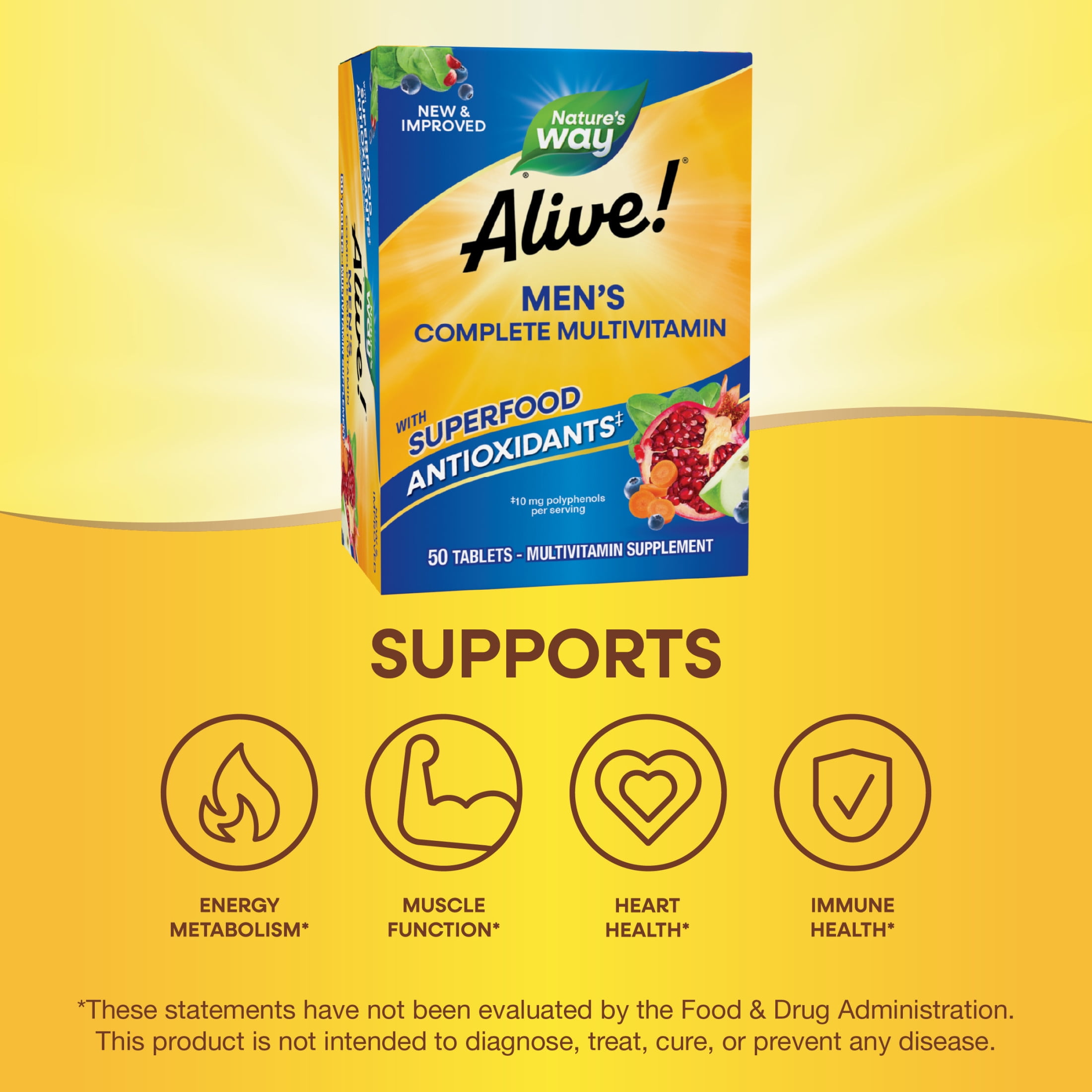 Nature's Way Alive! Men's Complete Multivitamin Tablets, B-Vitamins, 50 Count