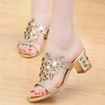 thumbnail image 2 of Penkiiy Sparkly Rhinestone Sandals for Women, Flip Flops Open Toe High Heel Pump Sandals,Casual Block Heel Sandal 36 Gold, 2 of 5