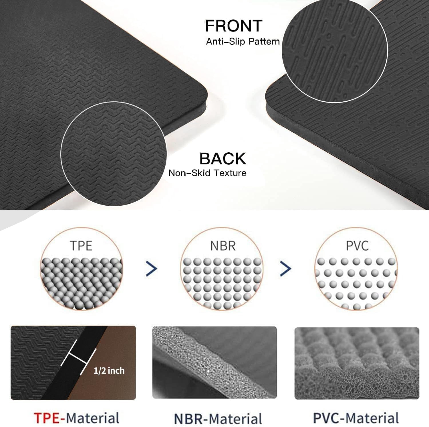 Large TPE Yoga Mat 6'x4'x1/2" Extra Thick Non-Slip Exercise Mat - for Yoga Pilates & Home Gym Workouts