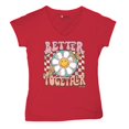 thumbnail image 5 of Better Together Women's V-Neck T-shirt Vintage Retro Boho Style 70s Floral Vibe Hippie Peace Love Friendship Bohemian Tee, 5 of 7