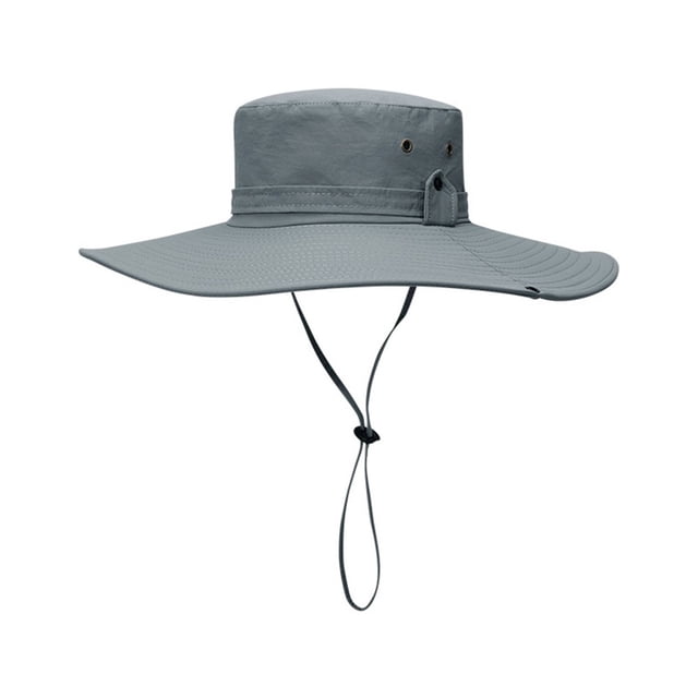 Men Sun Hat Solid Color Fasten String Wide Brim Sunscreen Beach Hat Summer Head Supply