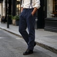 thumbnail image 6 of Zynoxe Mens Plus Size Autumn Winter Vintage Corduroy Suspender Pants Straight High Waist Business Casual Work Dress Pants with Adjustable Braces Dark Blue S, 6 of 9