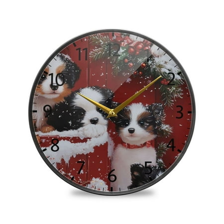 BZSMCE Wall Clock Acrylic Size：9.5*9.5in/11.9*11.9in Whimsical Puppies in Snow Design Pattern Clock