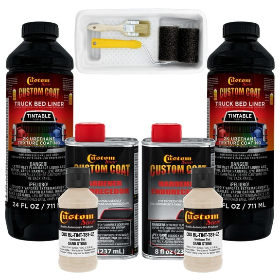 Custom Coat 33510 Sandstone T81 Urethane Roll-On, Brush-On or Spray-On Truck Bed Liner, 2 Quart Kit with Roller Applicator Kit