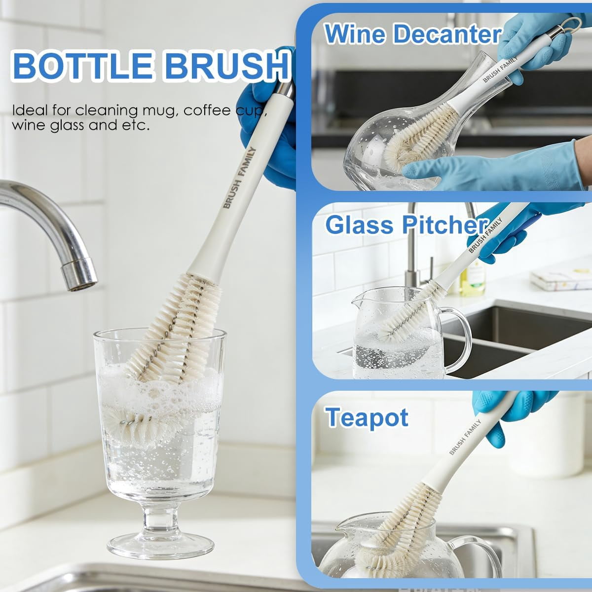 2-pack kitchen cleaning brushes, 2-in-1 bottle brush with detachable straw cleaner, bowl and dish cleaning brush with scraper head, suitable for plates, bottles, cups, pots, sinks