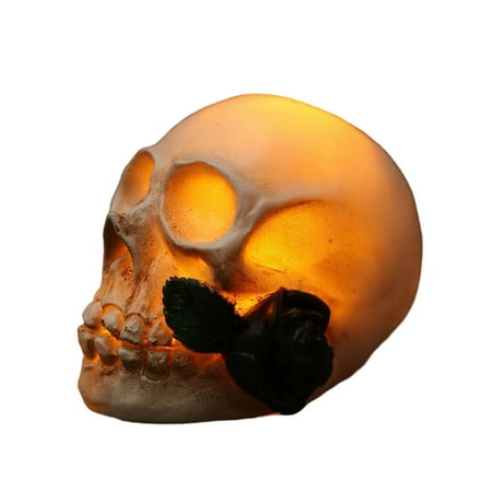 

Desheus Halloween Skull Night Light with Rose Resin Craft Realistic Spooky Ghost Festival LED Atmosphere Lamp Home Party Decoration Gift