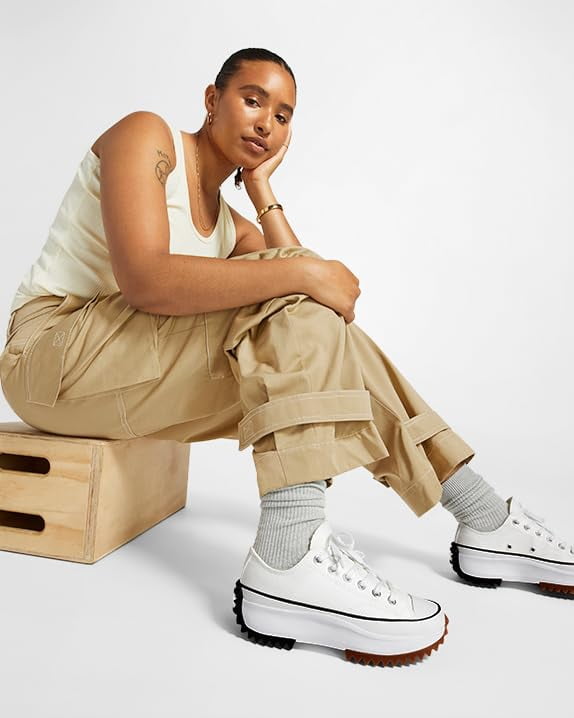 Converse Women's Run Star Hike Platform Sneakers, White/Black/Gum, 9 Medium US