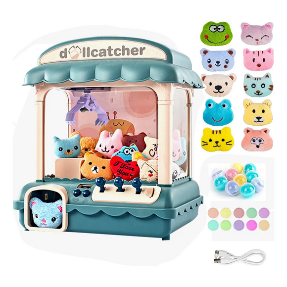 Máquina de Muñeca de Clip Para Niños - Mini Máquina de Peluche, Juguete Portátil, con 10 Peluches y 10 Bolas Para Fiestas y Cumpleaños