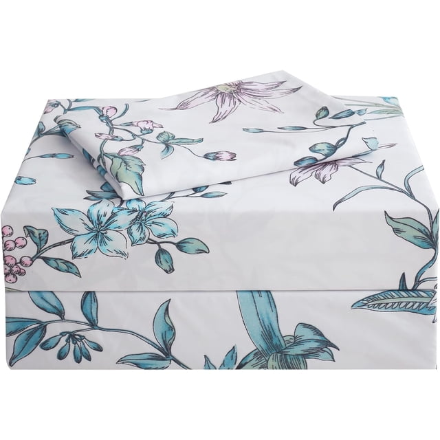 Floral Printed Sheet Set King Soft Microfiber Botanical Bed Sheets Extra Deep Pocket Pieces