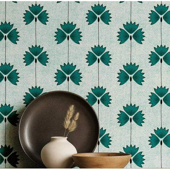 S4Sassy Self-Stick Decorative Boho Wallpaper, Floral Lattice Print Wall Paper, Plain Vinyl Waterproof Contact Paper, Teal, 25"X120" Removable Renter Wall Covering For Bedroom, Dining Room