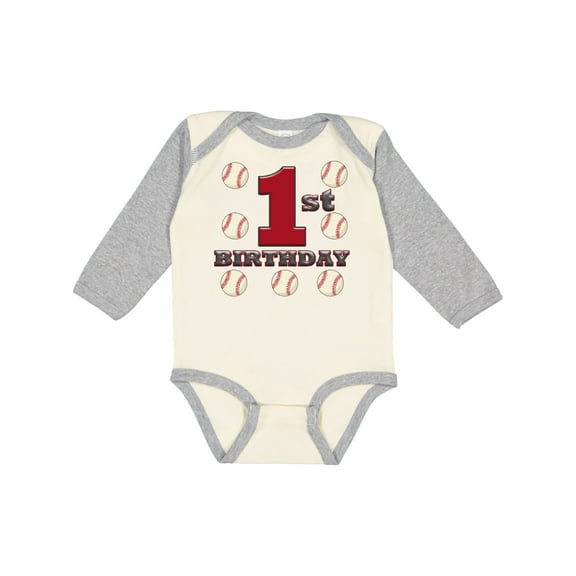 Inktastic First Birthday Baseball Boys Long Sleeve Baby Bodysuit