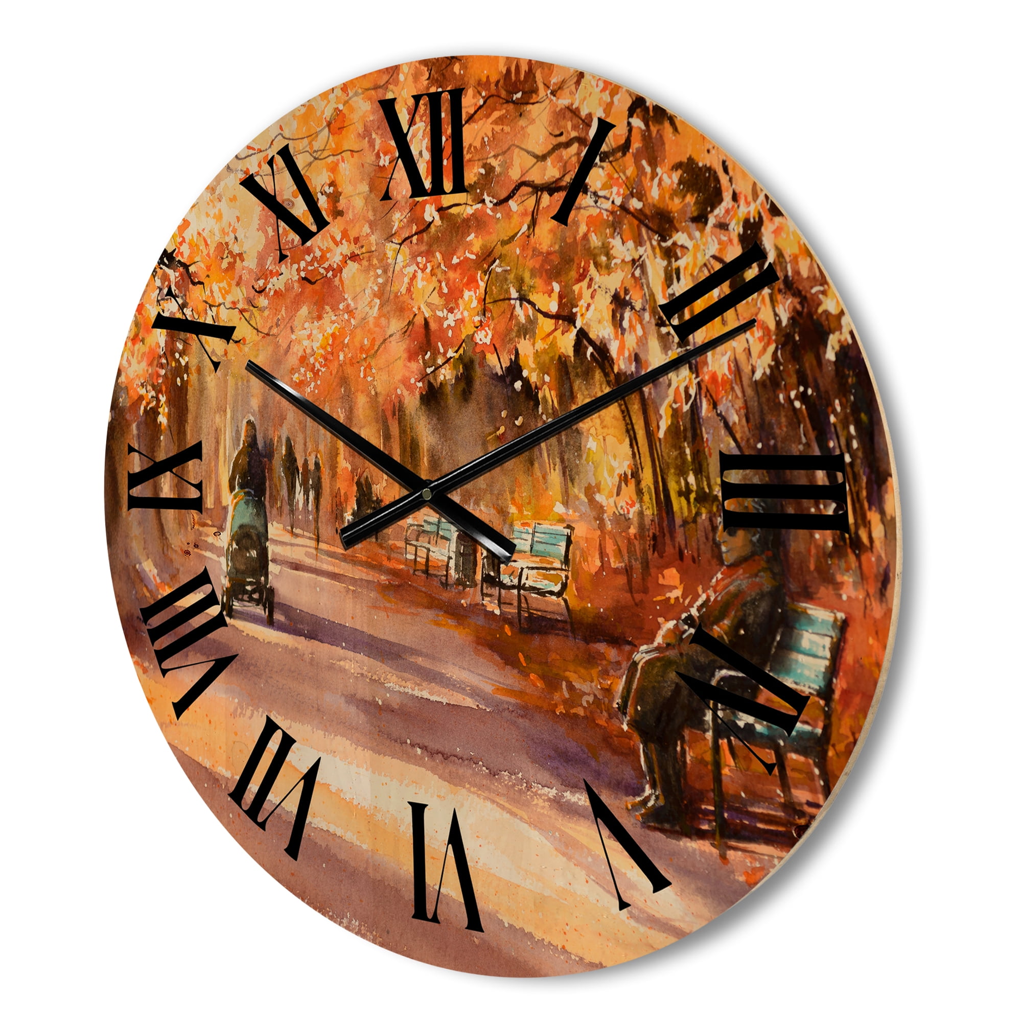 Designart 'Path In The Park In Sunny Autumn Day' Country Wood Wall Clock