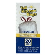 Basic Kitchen Trash Bags, 13 Gallon, 20 Bags (Drawstring)