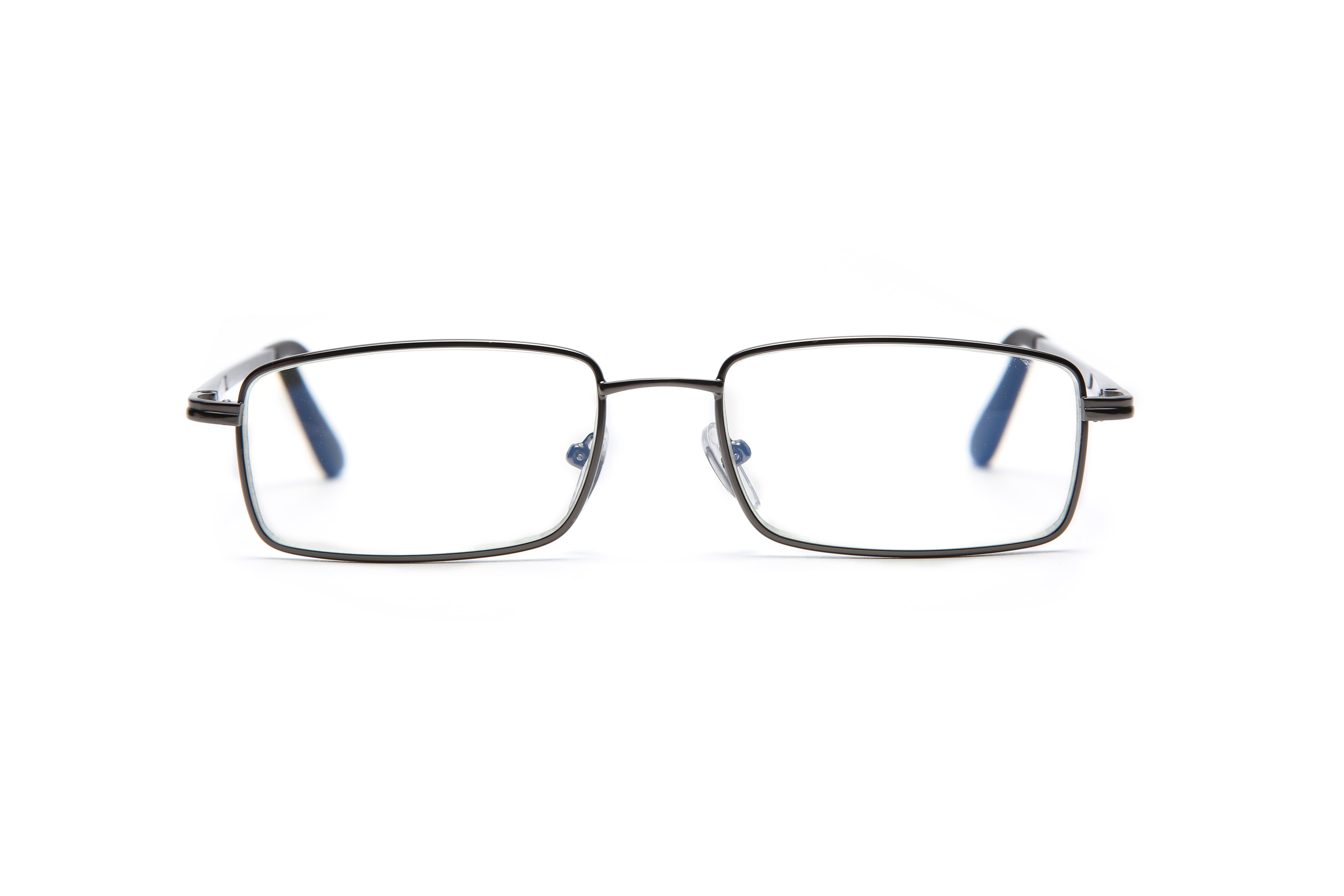 EYE ZOOM 2 Pack Rectangular Metal Frame Blue Light Blocking Reading Glasses, Gunmetal, +1.75
