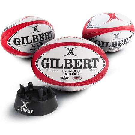 G-TR4000 Red Rugby Training Ball Size 5 Set of 3 + Kicking Tee