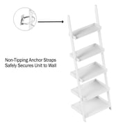 Lavish Home Bookshelf - 5-Tier Ladder Shelf with Leaning Look - Bookcase for Home Decor and Office Storage - Freestanding Book Shelves, White