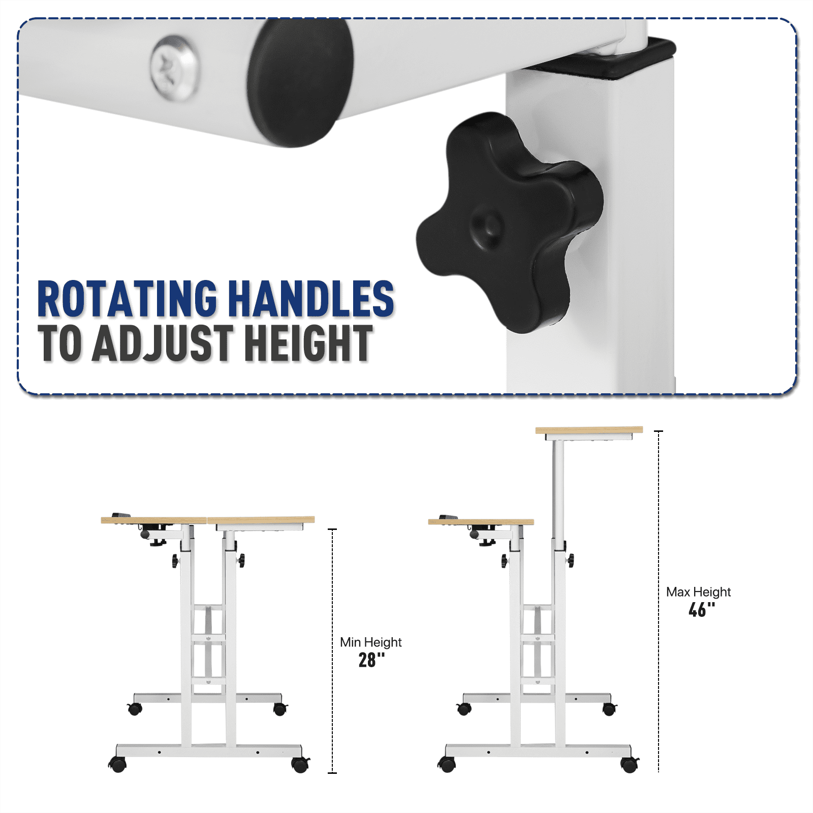 BEZT Workstation, Adjustable Height Standing Desk,Rolling Computer Desk with Monitor Shelf for Bedroom,Natural