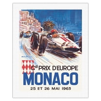 Monaco Grand Prix Europe (Gd Prix D’Europe) - Formula One F1 - Vintage Car Racing Poster by Michel Beligond c.1963 - Fine Art Rolled Canvas Print 20in x 26in
