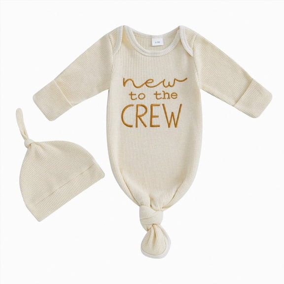 0-3 Months Infant One-Piece Romper Newborn Knotted Sleeping Bag Fetal Hat Set Baby Pajamas Long Sleeve Sleeper Jumpsuit Beige Newborn Gift