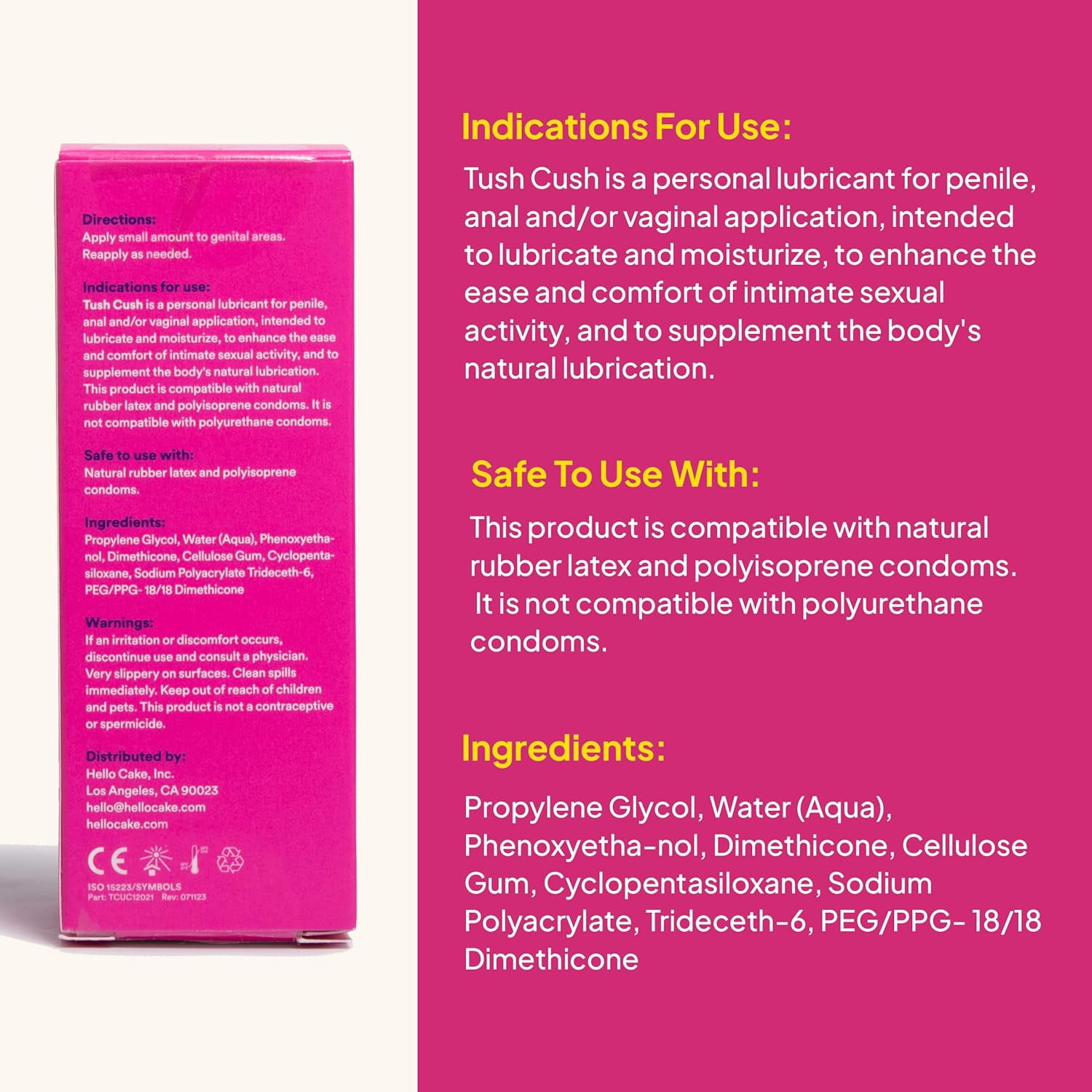 Hello Cake Tush Cush Hybrid Blend Lube, Unflavored Personal Lubricant for Backside Play, 1.7 fl oz