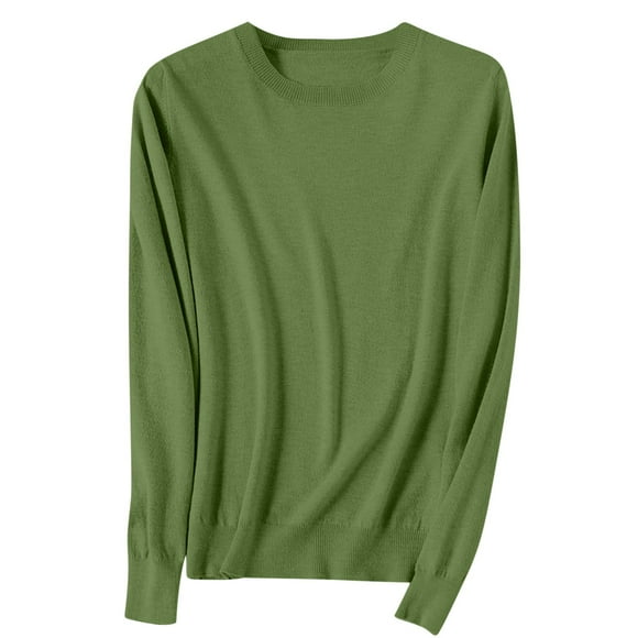 LMKIHUSA Womens Knit Sweater Long Sleeve Round Neck Comfy Blouses Solid Lightweight Casual Loose Pullover Tops 2025 Green,XL