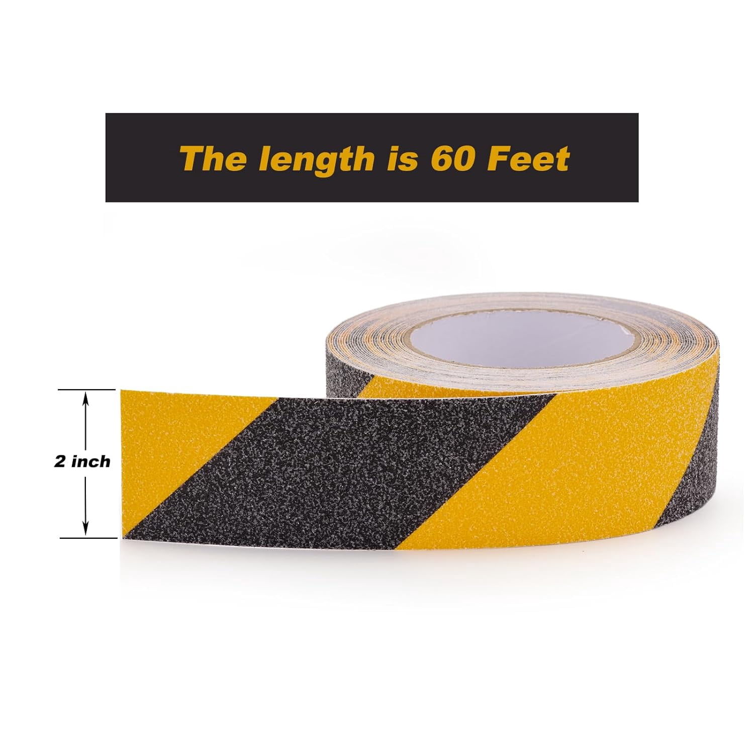 Anti Slip Tape 2" x 60Ft Heavy Duty Grit Safety Grip for Stairs, Steps, Floors, Indoor & Outdoor, Waterproof Non Skid Roll Traction Tread Black & Yellow