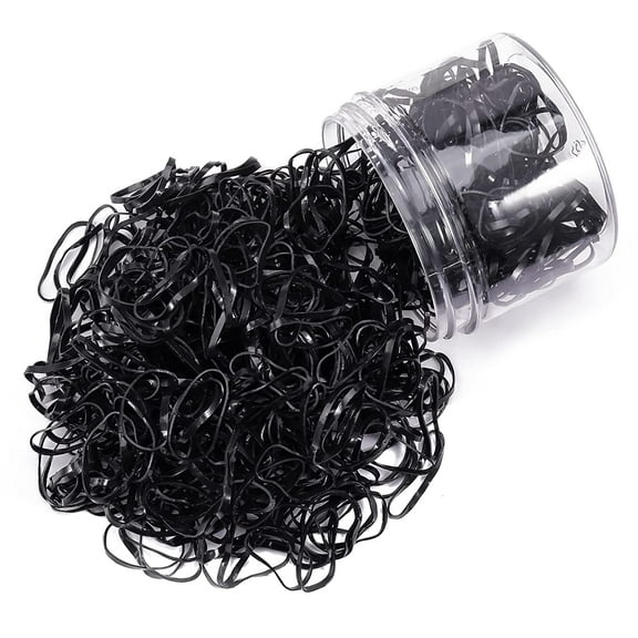 1000pcs Black Elastic Hair Bands, Small Mini Rubber Hair Ties with Box, No Damage Soft Plastic Baby Hairties, Tiny Ponytail Bands for Girls Kids Women Men