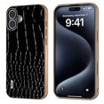 thumbnail image 1 of ABEEL For iPhone 16 Plus Case Electroplating Edge Crocodile Texture Genuine Cow Leather Back Phone C, 1 of 5