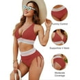 thumbnail image 4 of YourLovely Women High Waisted Bikini Sets Tummy Control Swimsuits Color Block Two Piece Drawstring Bathing Suit, 4 of 5