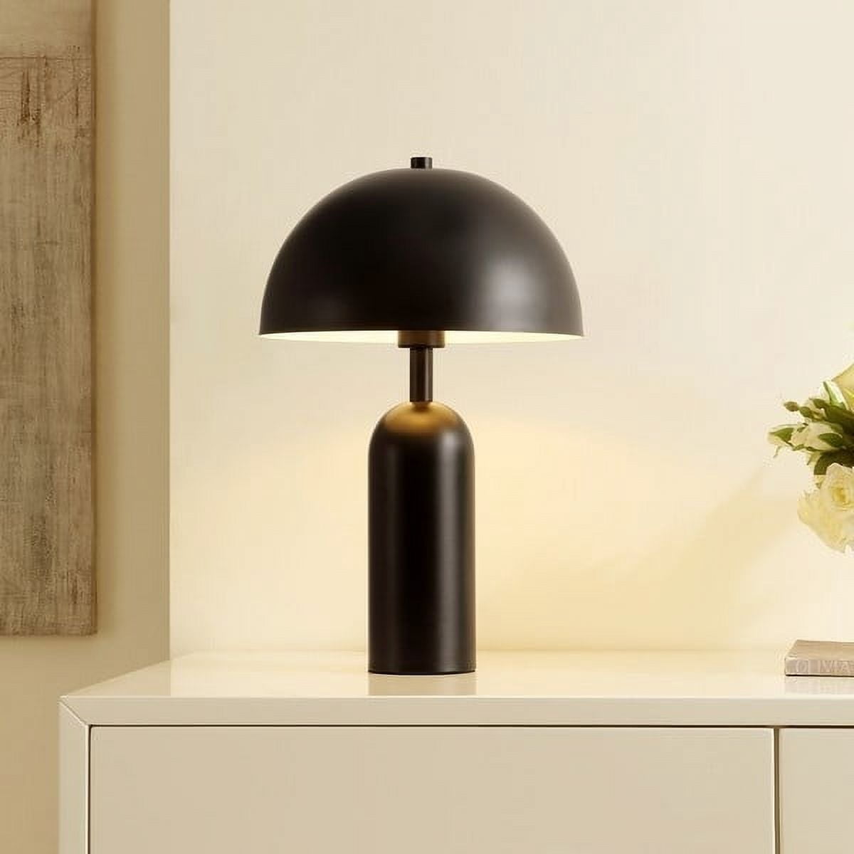 SAFAVIEH Ryler 19 in. Mid-century Black Metal Table Lamp with Black Shade