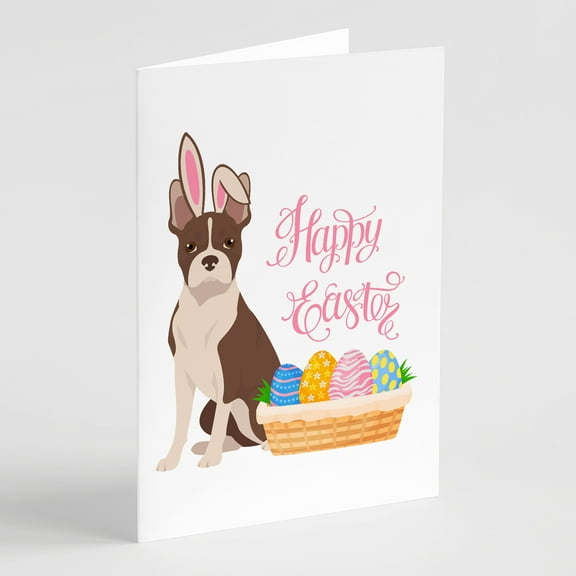 Red Boston Terrier Easter Greeting Cards and Envelopes Pack of 8 7 in x 5 in