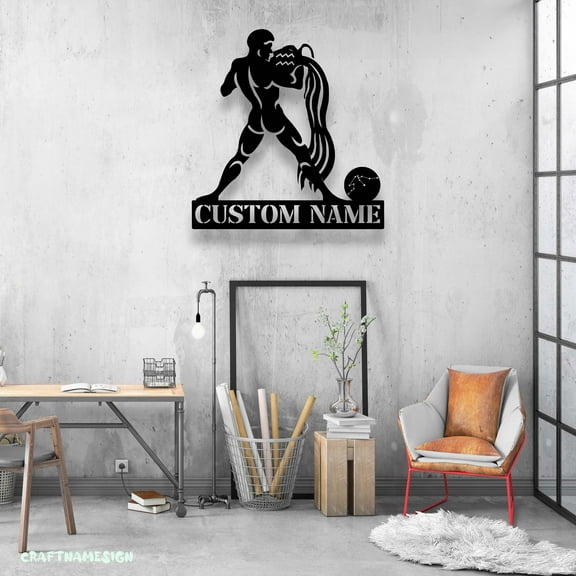Craftnamesign Custom Aquarius Zodiac Symbol Metal Sign LED Light, Horoscope Sign, Zodiac Decor