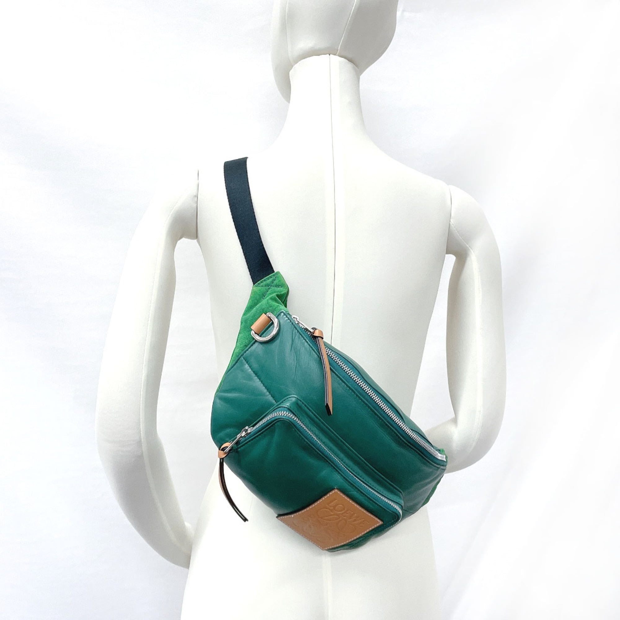 Pre Owned LOEWE Puffy Bum Bag Waist Leather Nylon 335.73.W75 Men s