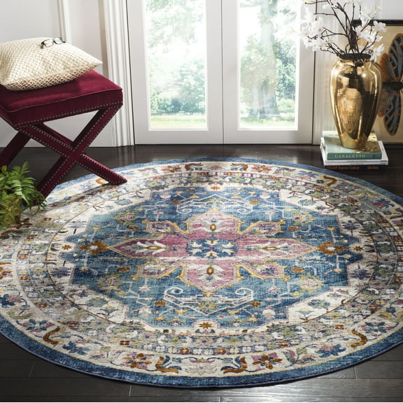 SAFAVIEH Aria Natasa Oriental Area Rug, Blue/Cream, 6'5" x 6'5" Round
