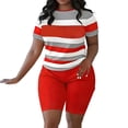 thumbnail image 3 of Two Piece Shorts Set for Women Plus Size Summer Stripe Airport Travel Outfits Casual Top and Shorts Sets Matching Clothing Vacation Outfits, 3 of 7