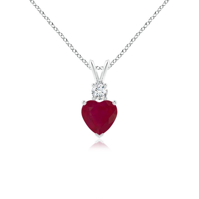 Angara Natural Ruby Necklace - Heart-Shaped Ruby Rabbit Ear Bale Pendant in Platinum for Women