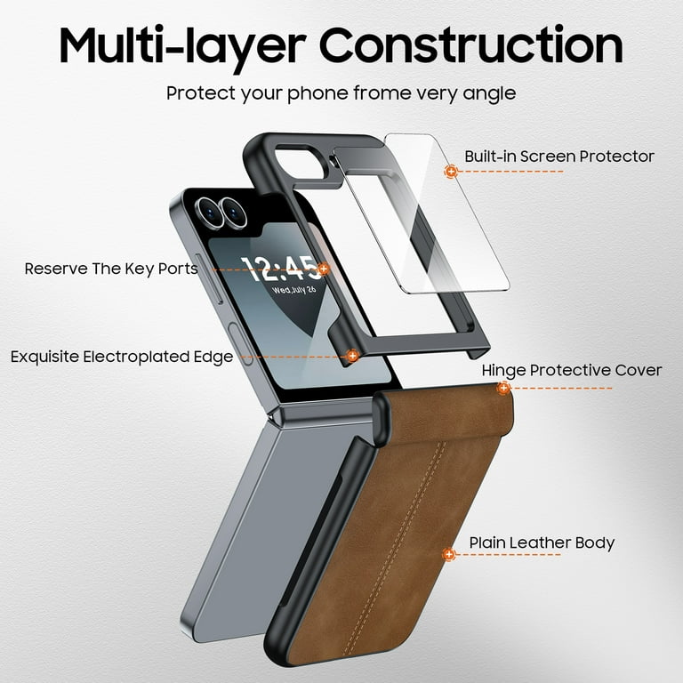 Oupeigar for Samsung Galaxy Z Flip 6 Phone Case With Hinge Protection & Screen Protection,Ultra Thin Leather Shockproof Cover-Brown - Walmart.com Oupeigar for Samsung Galaxy Z Flip 6 Phone Case With Hinge Protection & Screen Protection,Ultra Thin Leather Shockproof Cover-Brown - Walmart.com