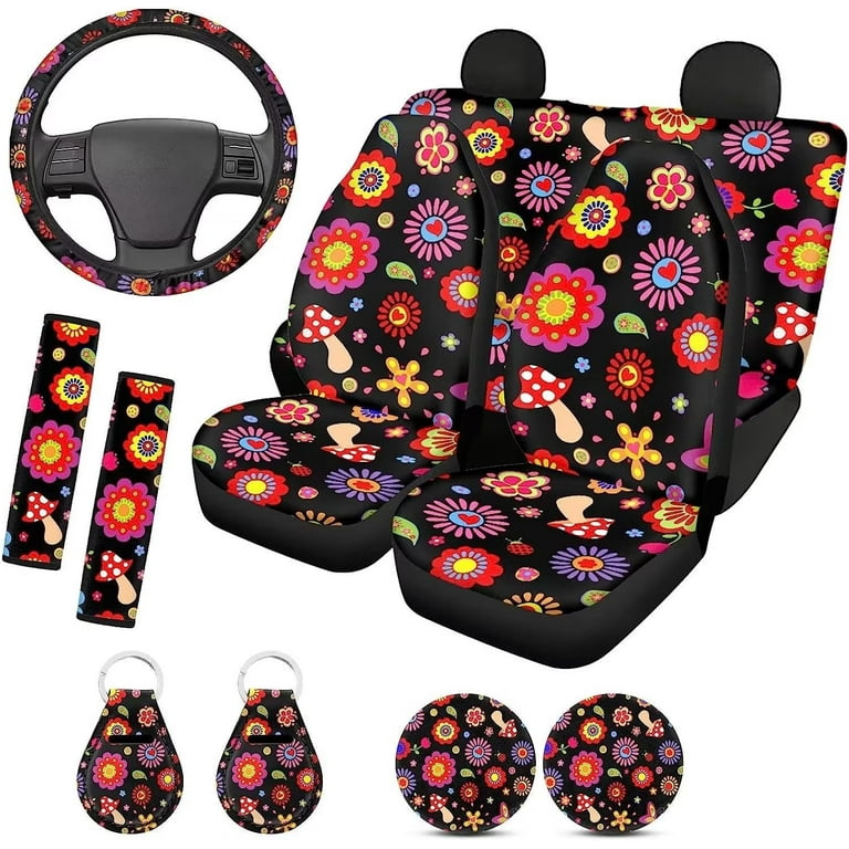 Pzuqiu Axolotl Car Seat Covers Full Set 11 Pieces Girls Truck Accessories  Pink and Black Cherry Blossom Keychain for Women Steering Wheel Covers for  Vehicle Coasters for Cup Holder 