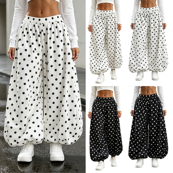 VBVC Women's High Waisted Polka Dot Pants , Baggy Lantern Harem Joggers For Women, S-2XL