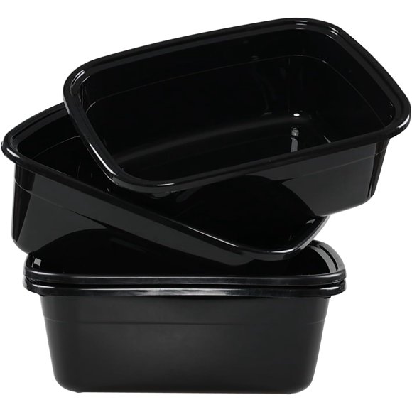 Zerdyne 4-Pack 12 Quart Plastic Wash Basins, Black Dish Pans for Washing and Storage Cleaning Supplies