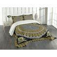 thumbnail image 3 of Greek Key Bedspread, Classical Pattern with Intricate Design Spiral Waves Frame and Maze, Decorative Quilted 3 Piece Coverlet Set with 2 Pillow Shams, Queen Size, Yellow White, by Ambesonne, 3 of 5