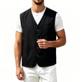 thumbnail image 3 of LODIENY Men's Plus Size (XS-5XL) Cotton Linen Utility Vest Button Up V Neck Casual Outdoor Waistcoat with Multi Pockets Black XS, 3 of 4