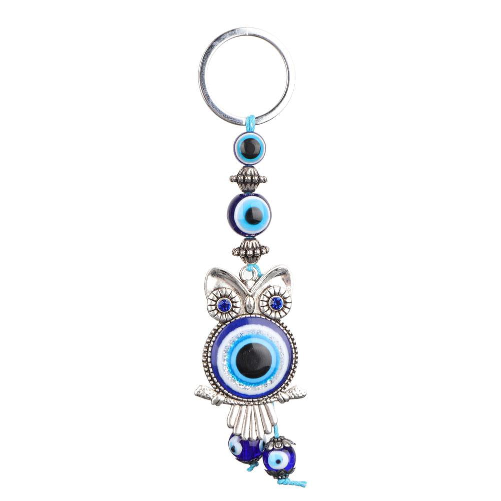 Turkish Blue Evil Eye Rhinestone Owl Keychain Chain Ring Amulet Pendant Blessing